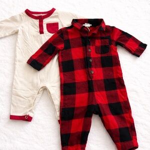 Red and Black Plaid Baby Romper Set